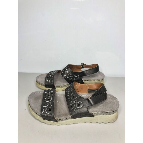 Flexus Spring Step Anatomic Black Leather Rhinestone Strap Sandals Women 8US/39 - Picture 10 of 14